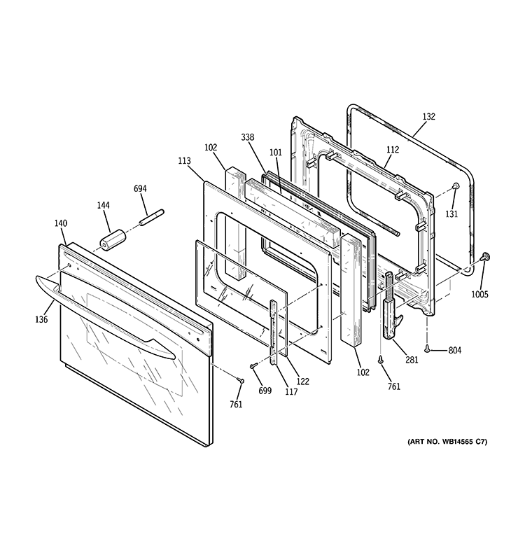 DOOR Diagram and Parts List for JDP42DT1BB  General Electric Range