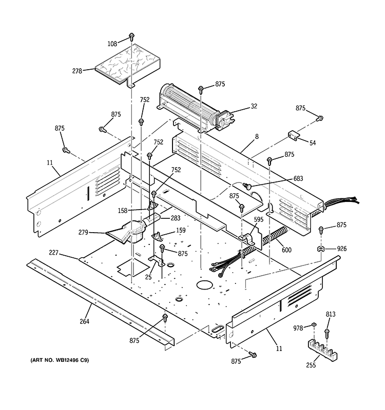COOLING FAN Diagram and Parts List for JDP42DT1BB  General Electric Range