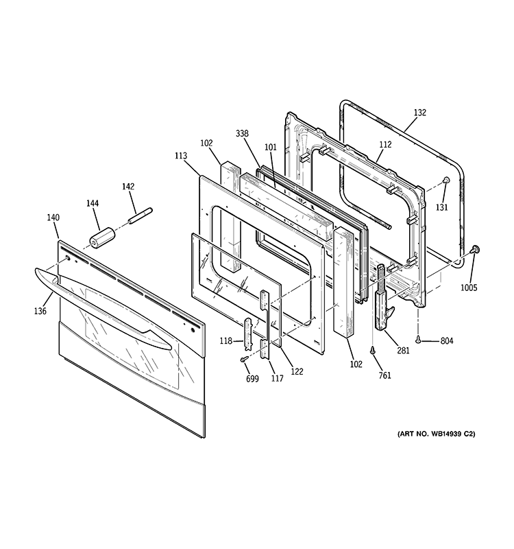 DOOR Diagram and Parts List for JGSP42SET1SS  General Electric Range