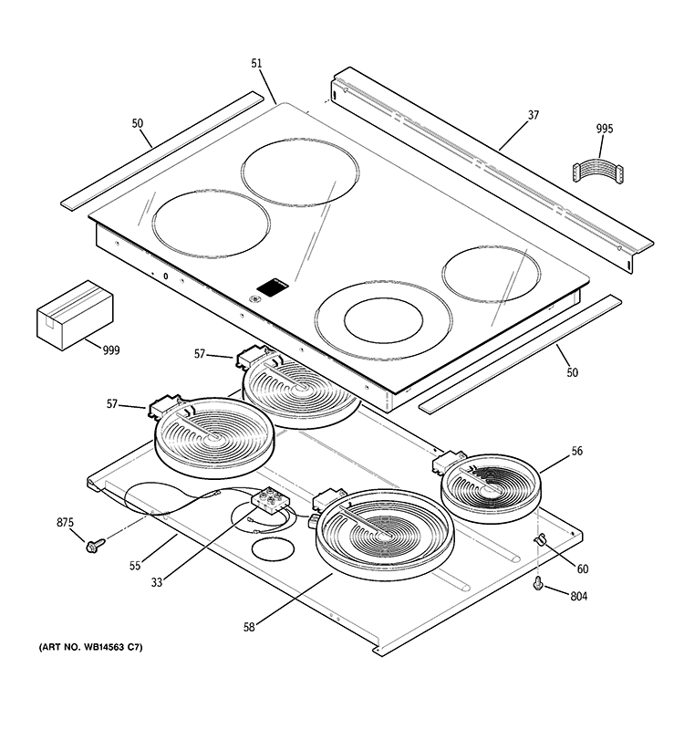 COOKTOP Diagram and Parts List for JSP42DN4WW  General Electric Range
