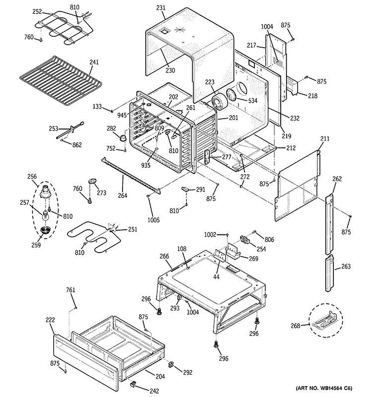 BODY PARTS Diagram and Parts List for JSP42DN4WW  General Electric Range