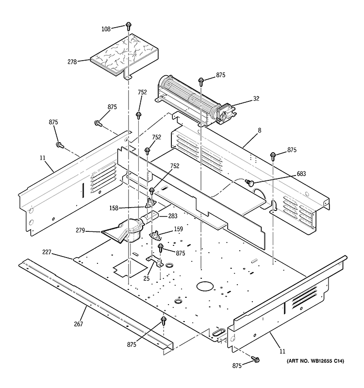 COOLING FAN Diagram and Parts List for JSP42DN4WW  General Electric Range