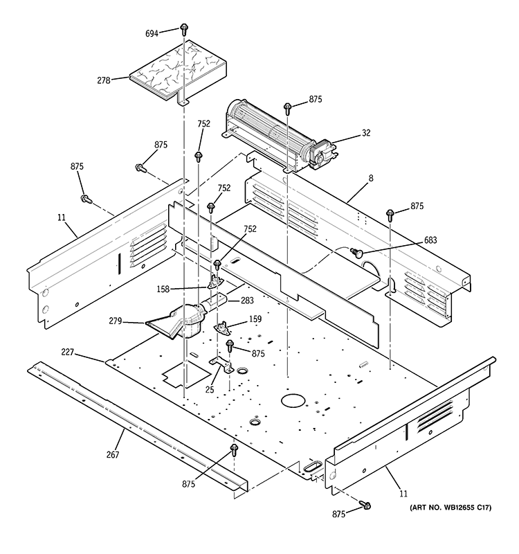 COOLING FAN Diagram and Parts List for JSP42SN4SS  General Electric Range