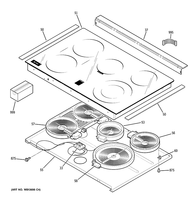 COOKTOP Diagram and Parts List for PD968DP3BB  General Electric Range