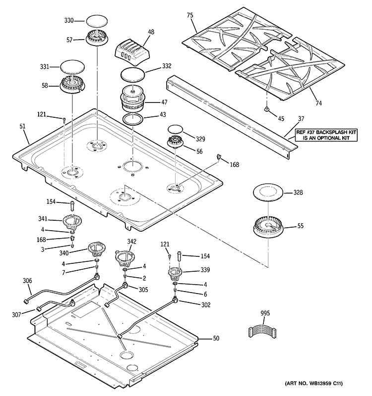 COOKTOP Diagram and Parts List for PGS908DEP2CC  General Electric Range