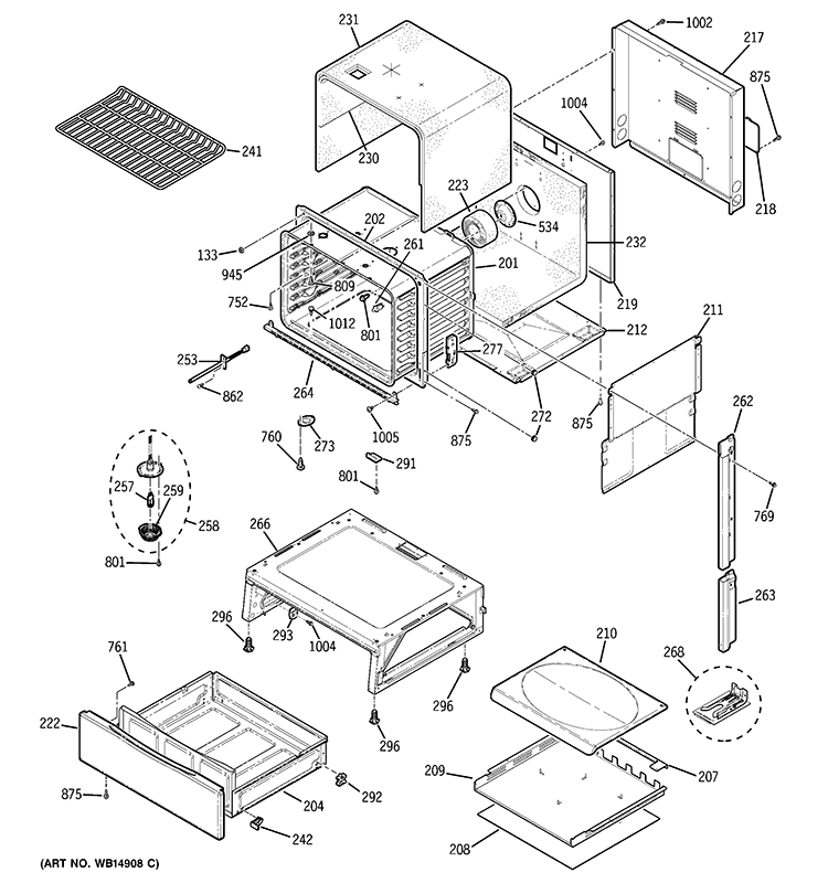 BODY PARTS Diagram and Parts List for PGS908SEP3SS  General Electric Range