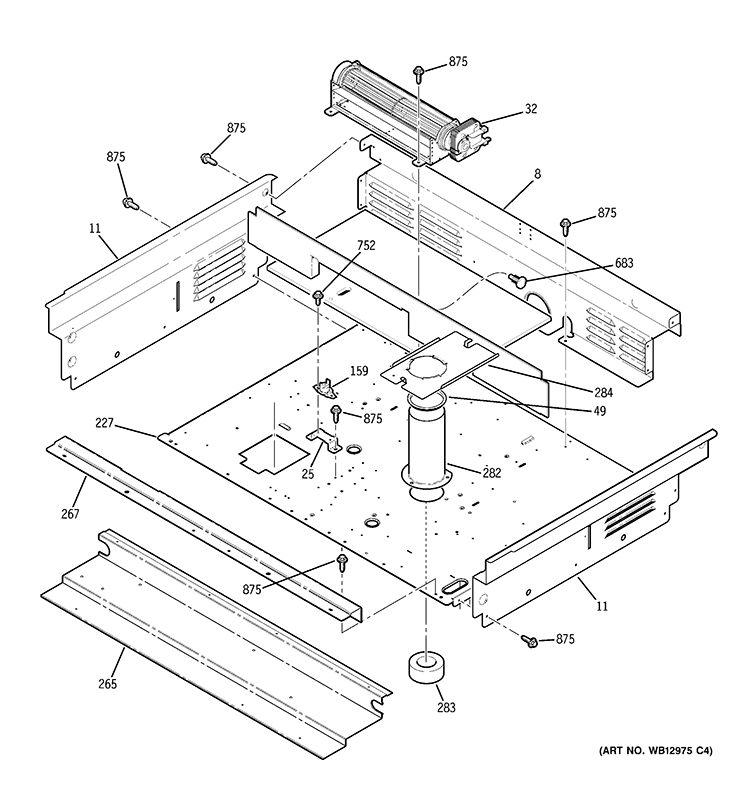 COOLING FAN Diagram and Parts List for PGS968SEP3SS  General Electric Range