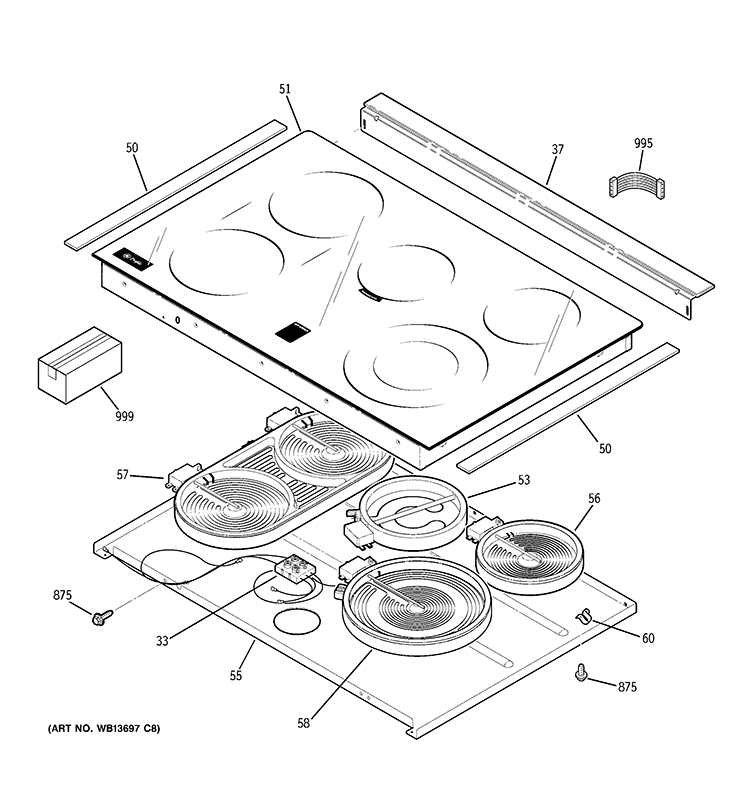 COOKTOP Diagram and Parts List for PS905SP3SS  General Electric Range