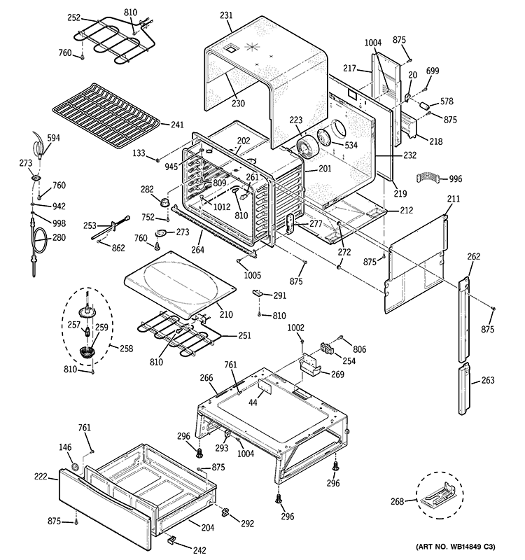BODY PARTS Diagram and Parts List for PS968DP3BB  General Electric Range