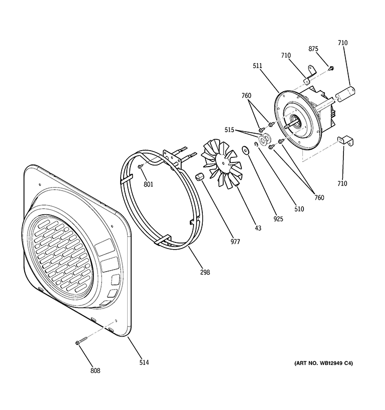 CONVECTION FAN Diagram and Parts List for ZET3038SH4SS  General Electric Wall Oven