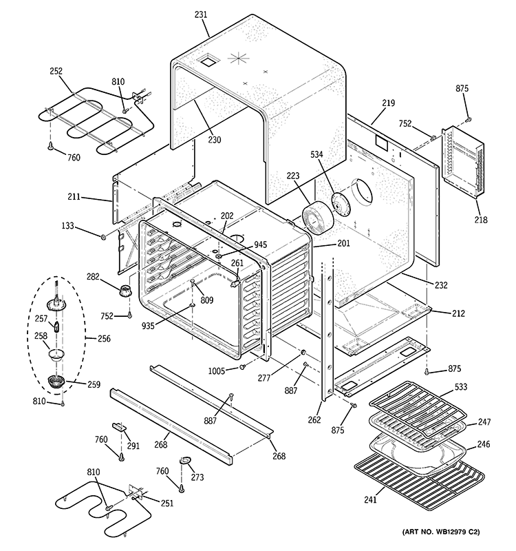 LOWER OVEN BODY Diagram and Parts List for ZET3058SH5SS  General Electric Wall Oven