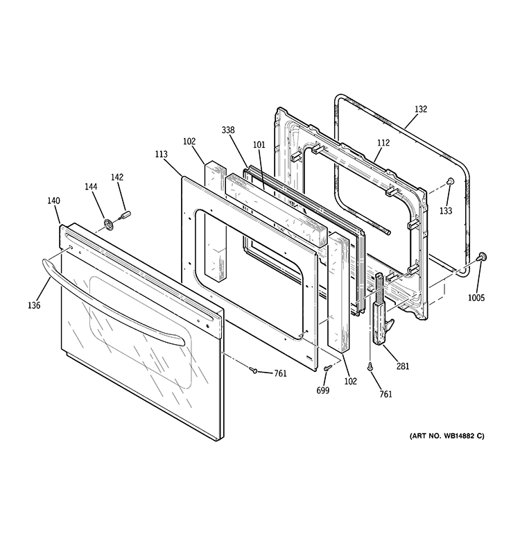 DOOR Diagram and Parts List for JCTP30DP3WW  General Electric Wall Oven