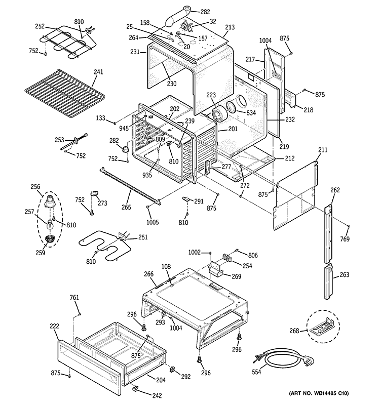 BODY PARTS Diagram and Parts List for JCSP38DN4WW  General Electric Range