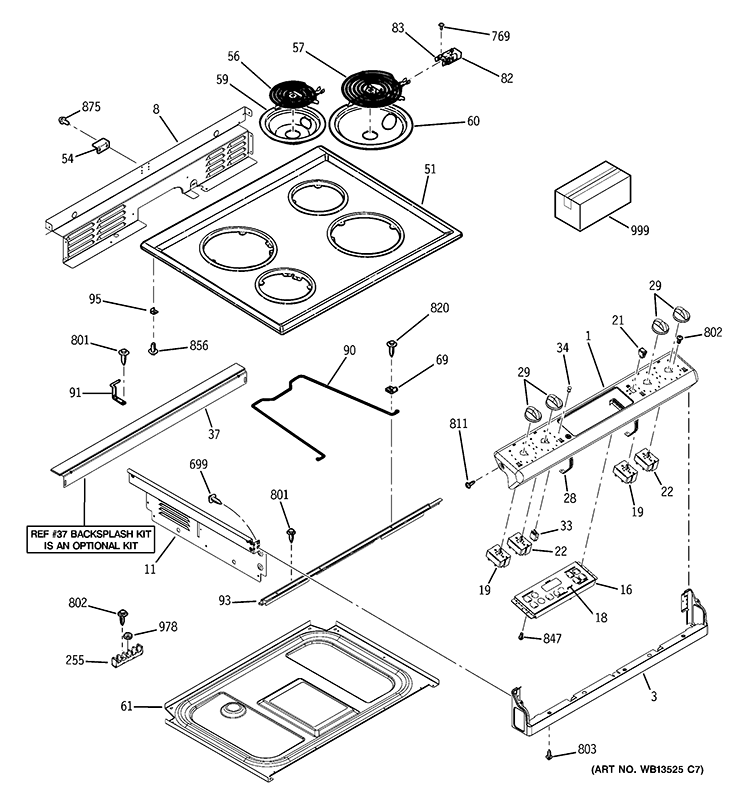 CONTROL PANEL & COOKTOP Diagram and Parts List for JDS28DN4WW  General Electric Range
