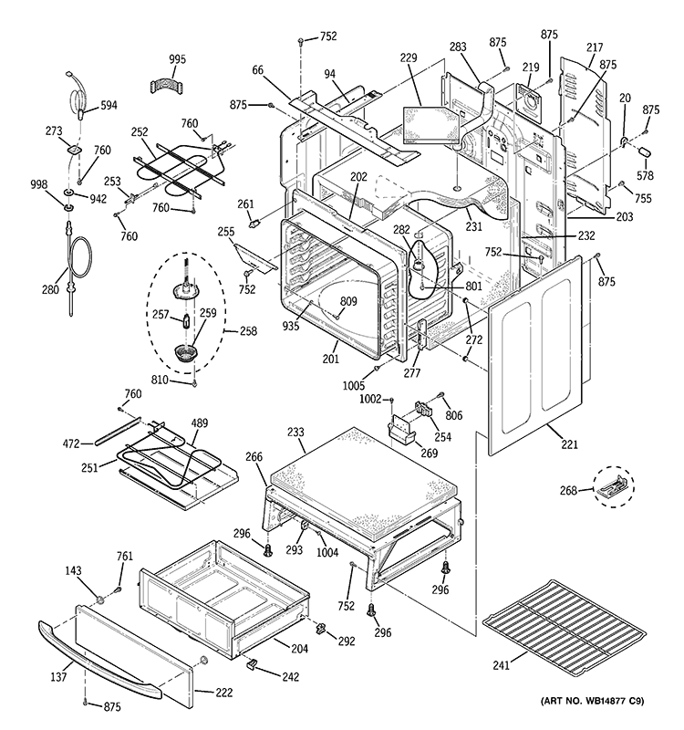 BODY PARTS Diagram and Parts List for PB909DP6BB  General Electric Range