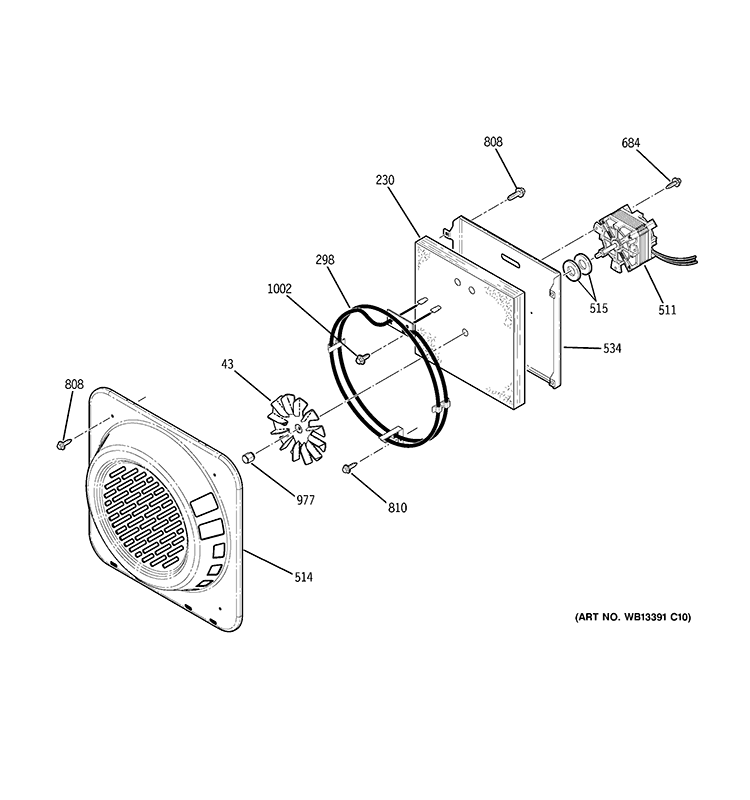 CONVECTION FAN Diagram and Parts List for PB909DP6BB  General Electric Range