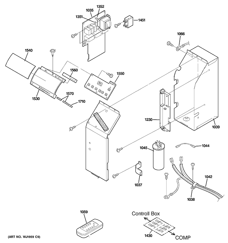 CONTROL PARTS Diagram and Parts List for AJCQ09DCDM2  General Electric Air Conditioner