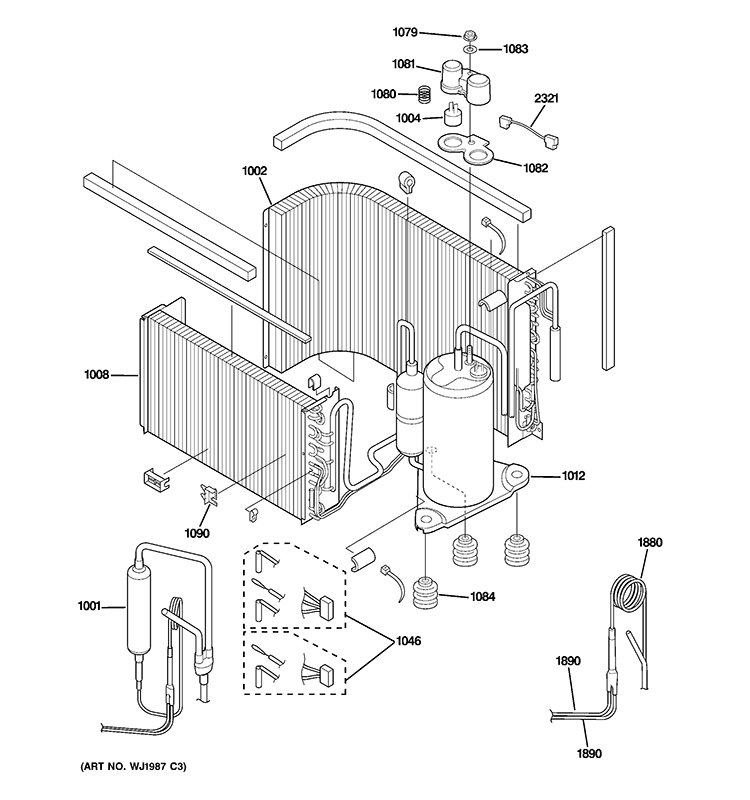 SEALED SYSTEM & COMPONENTS Diagram and Parts List for AJCQ09DCDM2  General Electric Air Conditioner