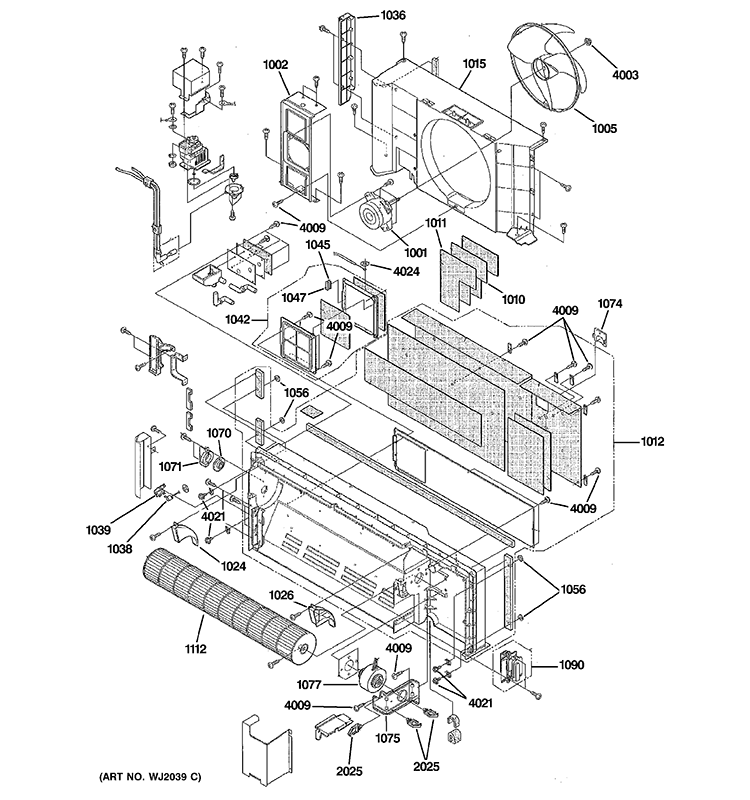 MOTOR & CHASSIS PARTS Diagram and Parts List for AZ41E09DABW4  General Electric Air Conditioner
