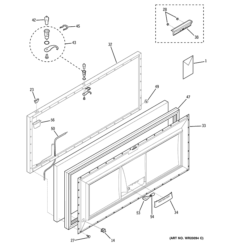 FREEZER DOOR Diagram and Parts List for FCM15SUCWW  General Electric Freezer