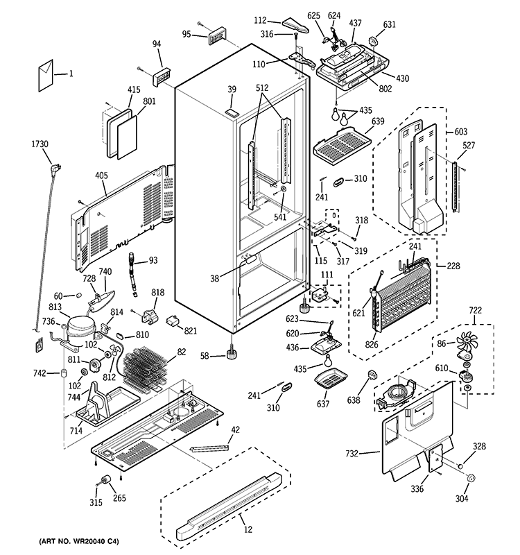 CABINET Diagram and Parts List for GBS20KBRCBB  General Electric Refrigerator