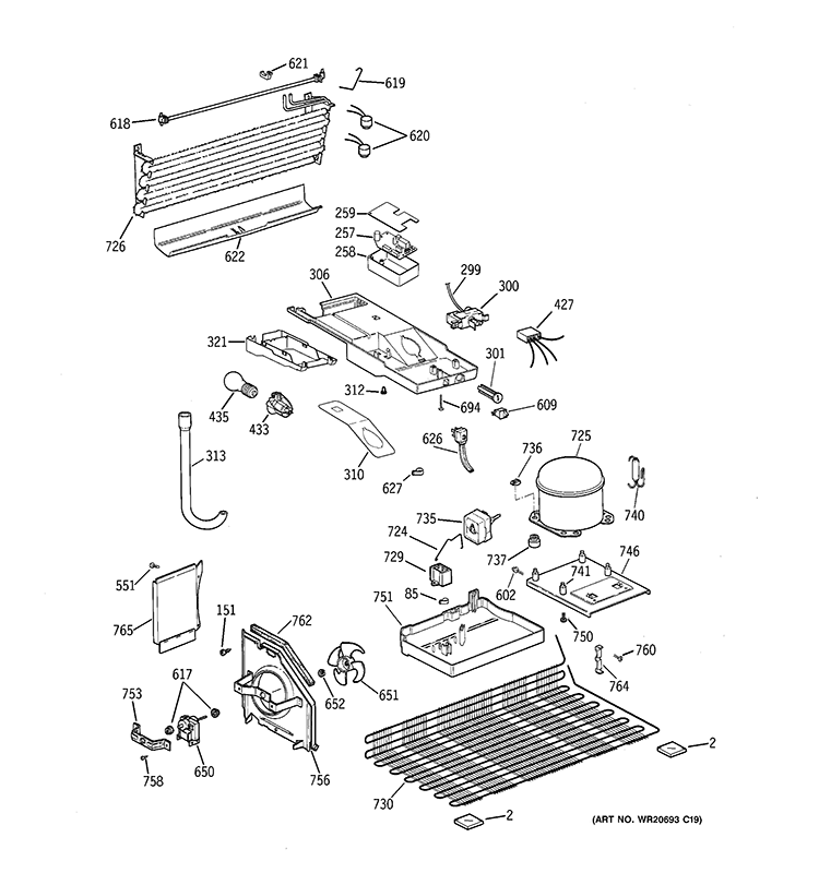 UNIT PARTS Diagram and Parts List for GTH18CBC2RBB  General Electric Refrigerator