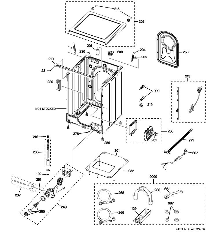 CABINET, COVER & TOP PANEL Diagram and Parts List for WCVH4800K1WW  General Electric Washer