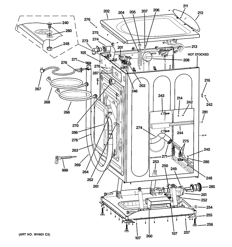 CABINET & TOP PANEL Diagram and Parts List for WHDVH680J0MS  General Electric Washer