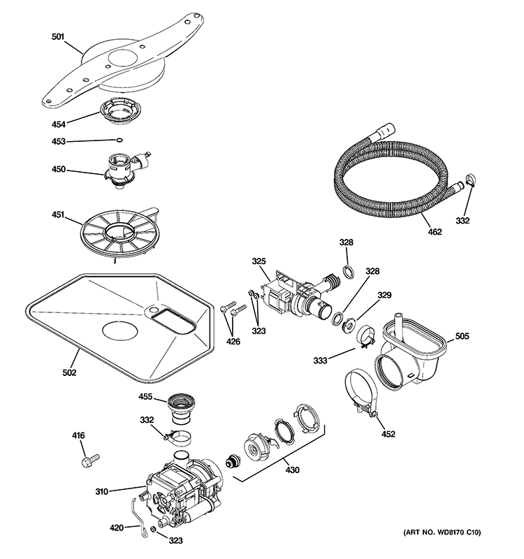 MOTOR-PUMP MECHANISM Diagram and Parts List for GLD4550R08CS  General Electric Dishwasher