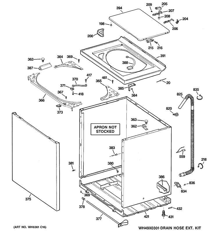 CABINET, COVER & FRONT PANEL Diagram and Parts List for GTAN5050M1WS  General Electric Washer