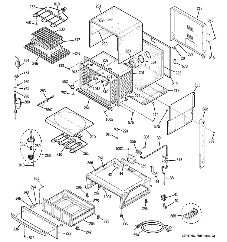 BODY PARTS Diagram and Parts List for P2S975SEM1SS  General Electric Range