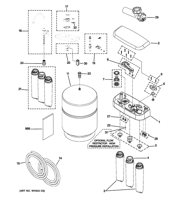 WATER FILTRATION SYSTEM Diagram and Parts List for PNRQ15RBL00  General Electric Water Filter System