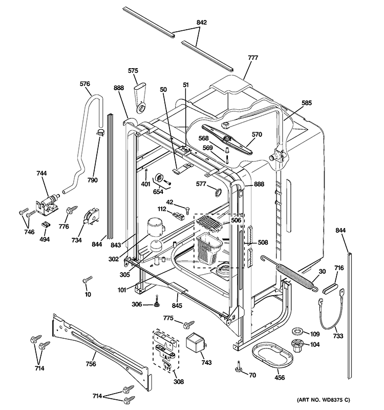 BODY PARTS Diagram and Parts List for PDW7880R30SS  General Electric Dishwasher