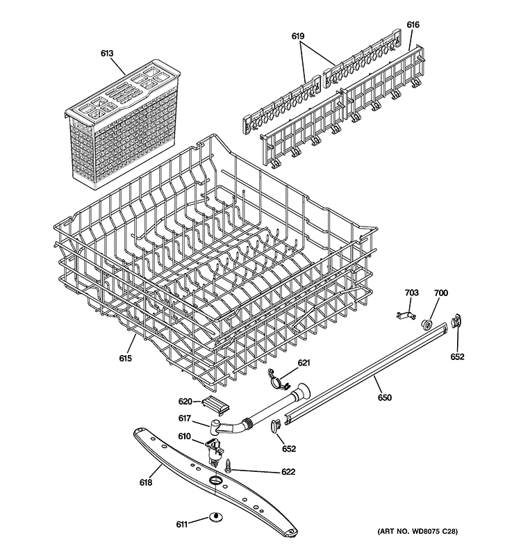 UPPER RACK ASSEMBLY Diagram and Parts List for PDW7880R30SS  General Electric Dishwasher