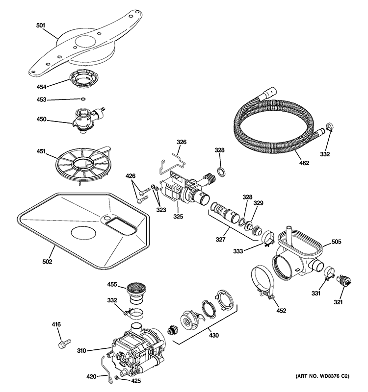 MOTOR-PUMP MECHANISM Diagram and Parts List for PDW7880R30SS  General Electric Dishwasher