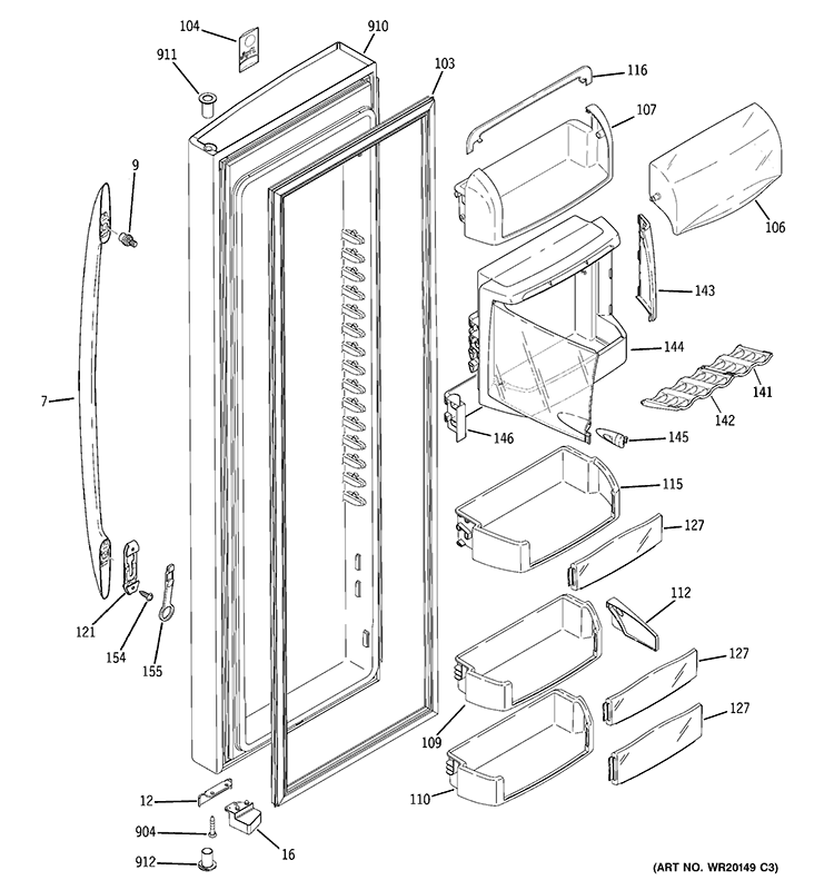 FRESH FOOD DOOR Diagram and Parts List for PSHF6YGZBEWW  General Electric Refrigerator