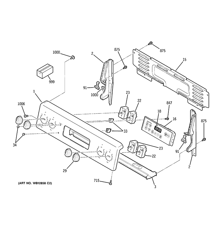 CONTROL PANEL Diagram and Parts List for JB620BR3WH  General Electric Range