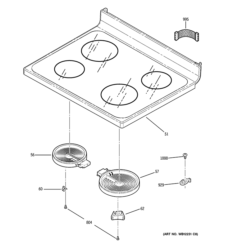 COOKTOP Diagram and Parts List for JB620BR3WH  General Electric Range