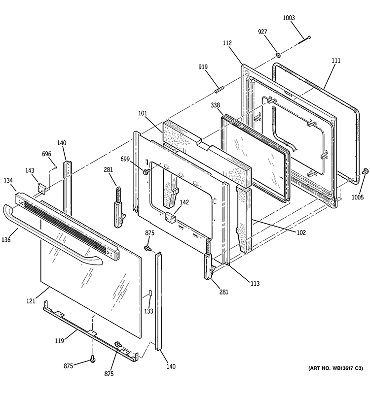 DOOR Diagram and Parts List for JB620BR3WH  General Electric Range