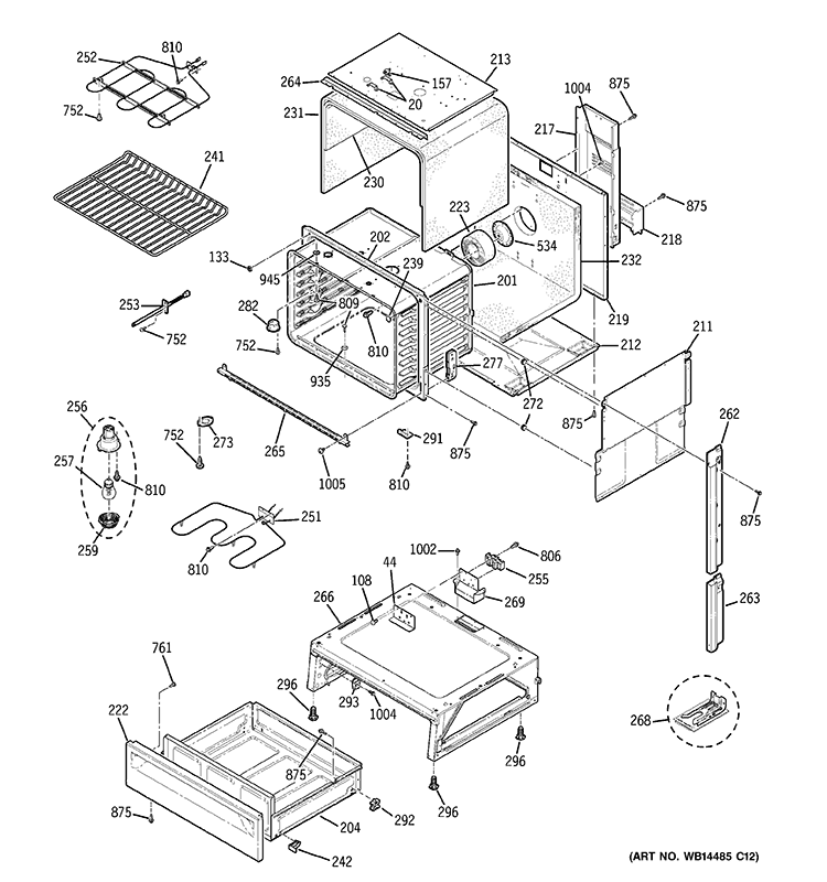 BODY PARTS Diagram and Parts List for JSS28DN3WW  General Electric Range