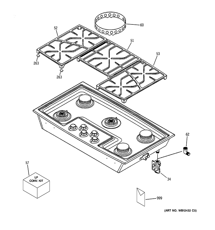 COOKTOP APPEARANCE PARTS Diagram and Parts List for ZGU375LSD1SS  General Electric Cooktop