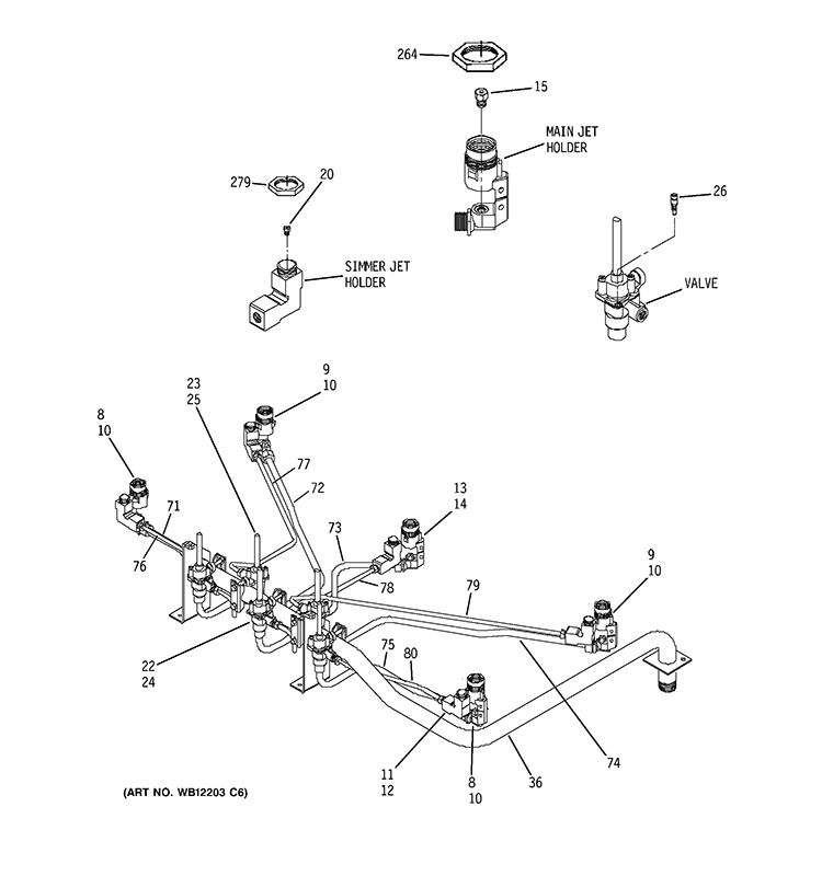 VALVE & TUBE ASSEMBLIES Diagram and Parts List for ZGU375LSD1SS  General Electric Cooktop