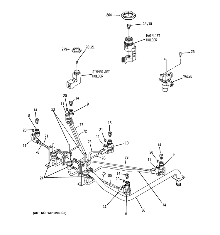 VALVE & TUBE ASSEMBLIES Diagram and Parts List for ZGU375NSD2SS  General Electric Cooktop
