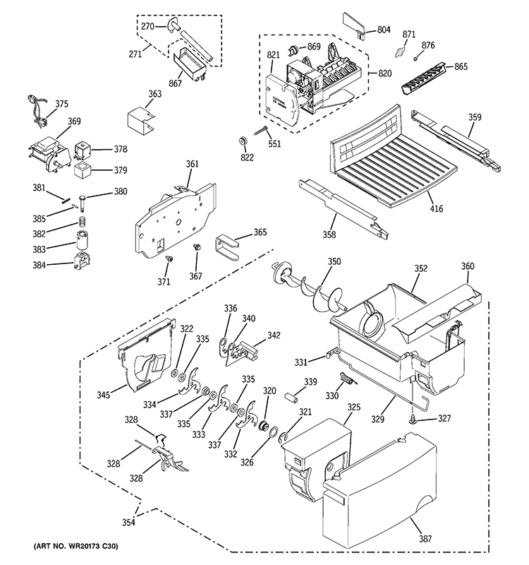 ICE MAKER & DISPENSER Diagram and Parts List for BSS25JSTRSS  General Electric Refrigerator