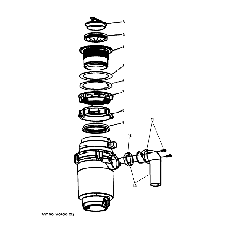 DISPOSER Diagram and Parts List for GFB760V  General Electric Food Waste Disposer
