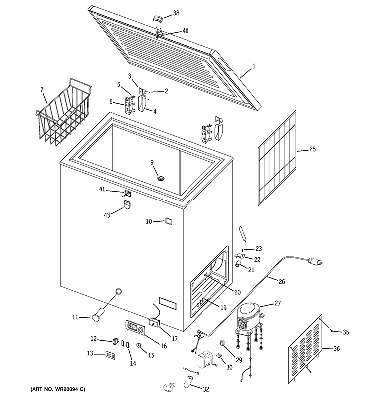 FREEZER PARTS Diagram and Parts List for FCM7DUDWW  General Electric Freezer