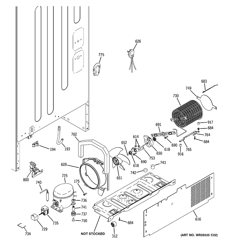 MACHINE COMPARTMENT Diagram and Parts List for GBSC0HCXFRBB  General Electric Refrigerator