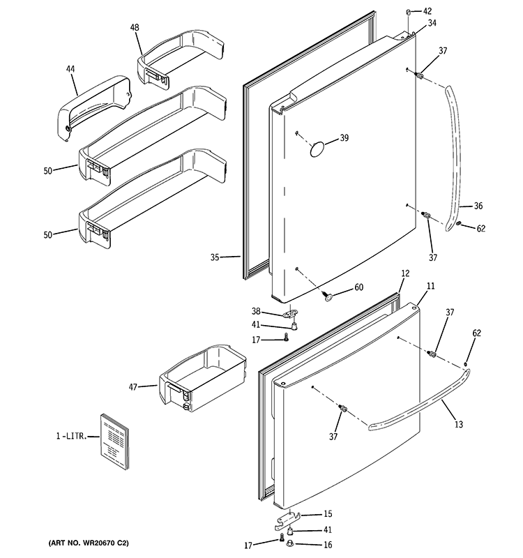 DOORS Diagram and Parts List for GBSL0HCXFLLS  General Electric Refrigerator
