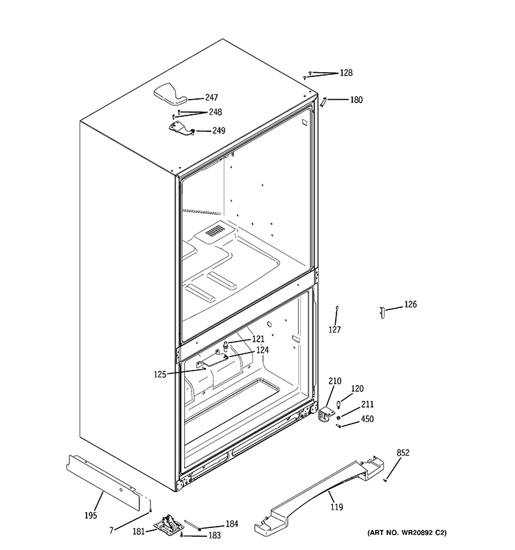 CASE PARTS Diagram and Parts List for GBSL0HCXFLLS  General Electric Refrigerator