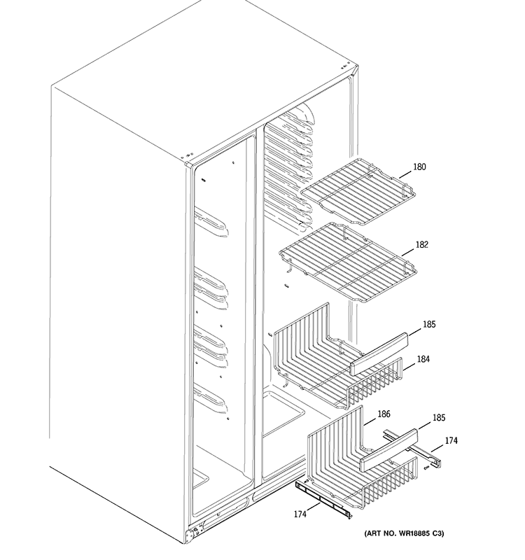 FREEZER SHELVES Diagram and Parts List for PSS26LGRC CC  General Electric Refrigerator